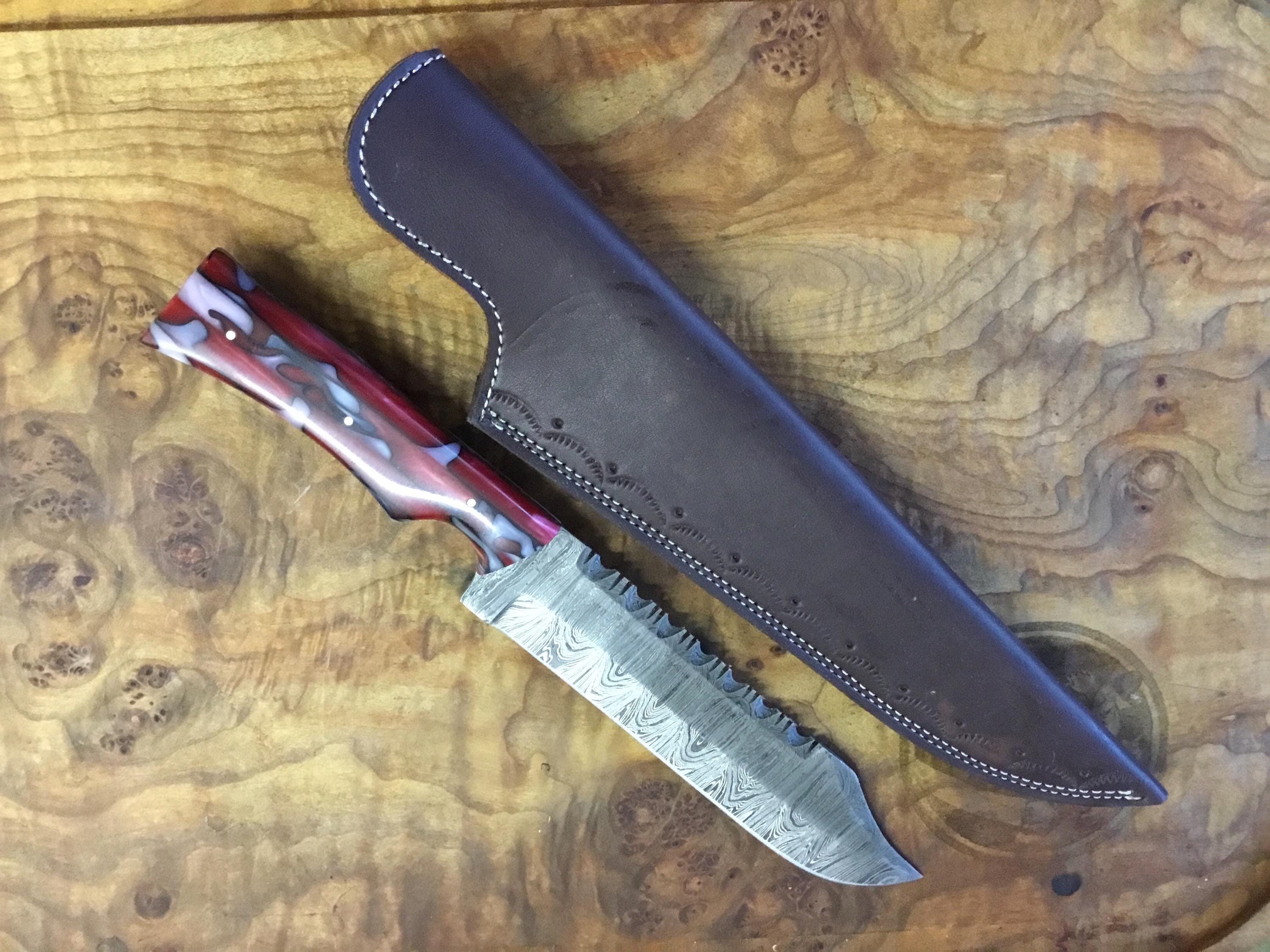 Full tang custom handmade forged Damascus steel Bowie style knife